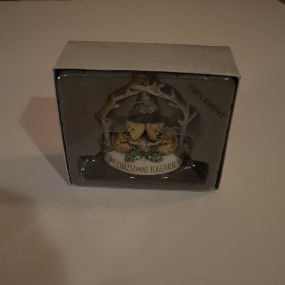 1st CHRISTMAS TOGETHER two Hedgehogs Christmas Ornament Ceramic in a box - Picture 2 of 5